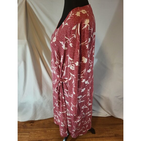 Lands End Dress Faux Wrap Midi Length Large Pink Floral Stretch Sleeveless Modal - Picture 4 of 6